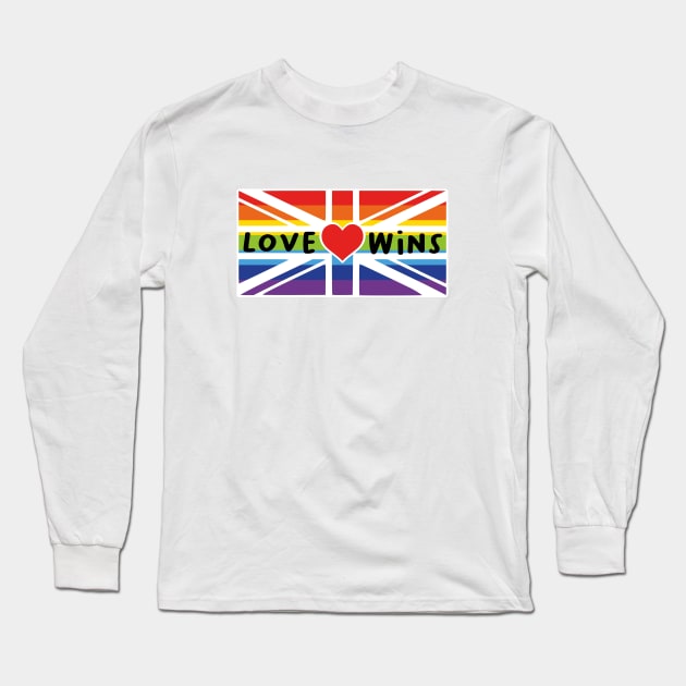 LGBTQA 'Love Wins' Union Jack Rainbow Long Sleeve T-Shirt by DavidSpeedDesign